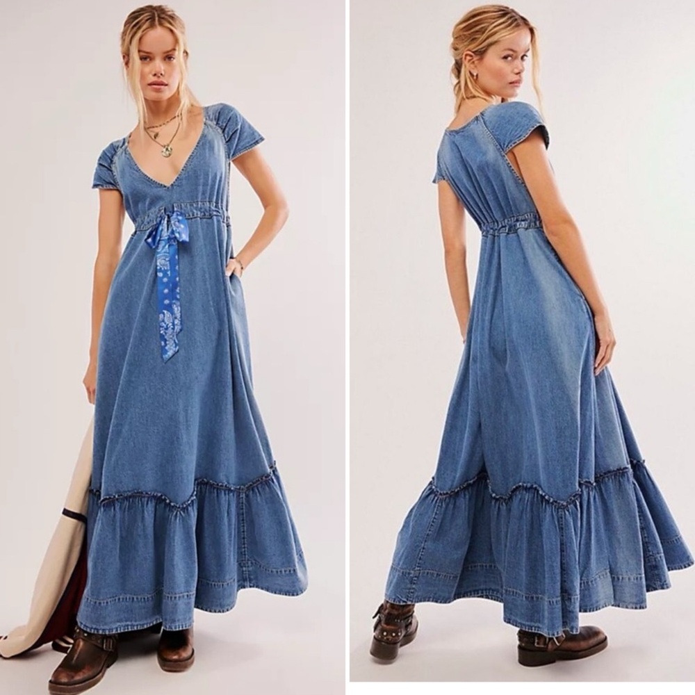 New Free People Roucha Maxi Denim Dress - Picture 1 of 11